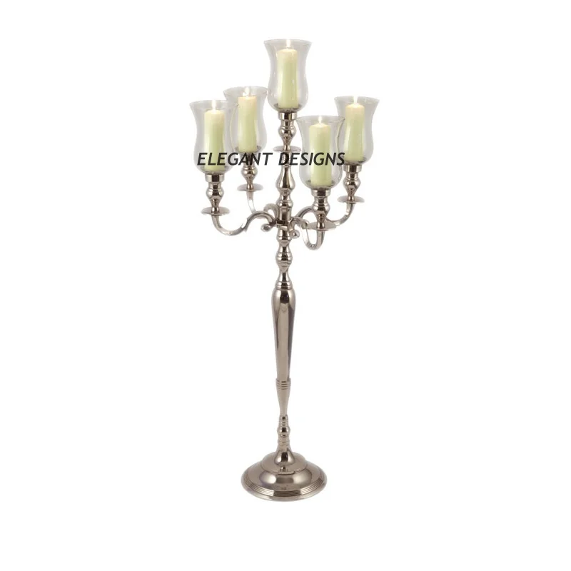  Украшение для отеля Позолоченный Канделябр большого размера со стеклянным дымовым стеклом алюминиевый дизайнерский поставщик из Индии канделябр