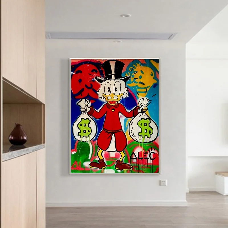 
Modern Pop Art canvas Oil Painting cartoon duck wall pictures money art fantasy Decor for living room shop hotels from Dafen 