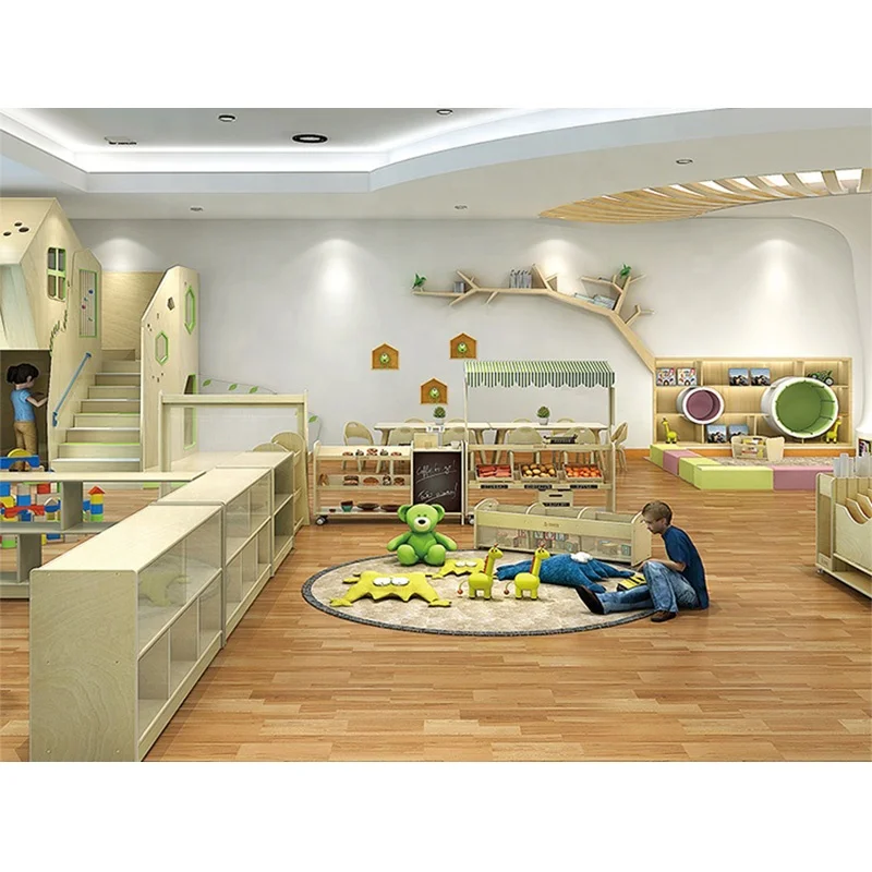 2020 Hot Sell Birch Plywood Shelves Childcare Role Playing Sets Multiple-storage Cabinets for Kindergarten Daycare Center