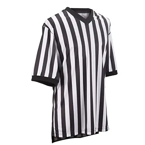 Sportswear Basketball Referee Shirt Gray Pinstripe Black Side Panels Umpire Jersey Adult V-Neck Basketball Referee Shirt