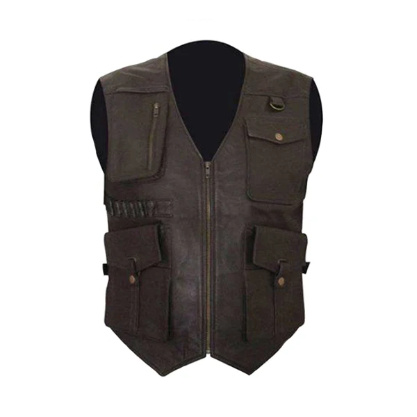 COWBOY BLACK GENUINE FRINGES LEATHER VEST Biker Vests With Concealed Carry Gun Pocket Cruise Vintage