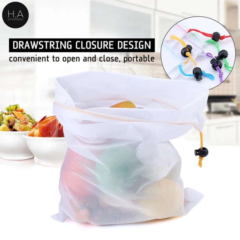 Разноцветные многоразовые мешки для фруктов и овощей моющиеся сетчатые кухонные хранения