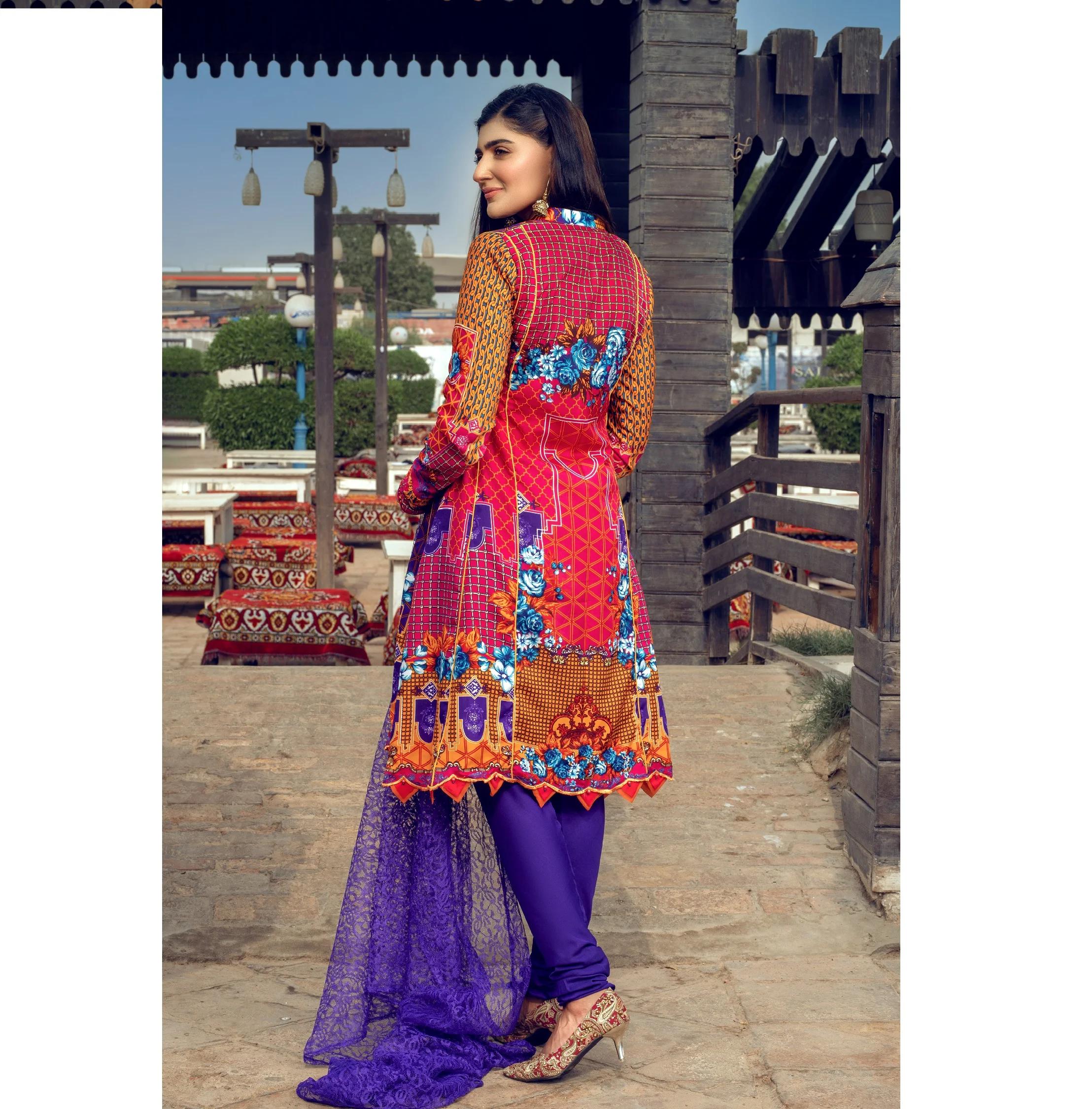 Восточный пакистанский стильный костюм сальвар камиз/вышитые женские костюмы из 3 частей для газона/Необработанные женщин