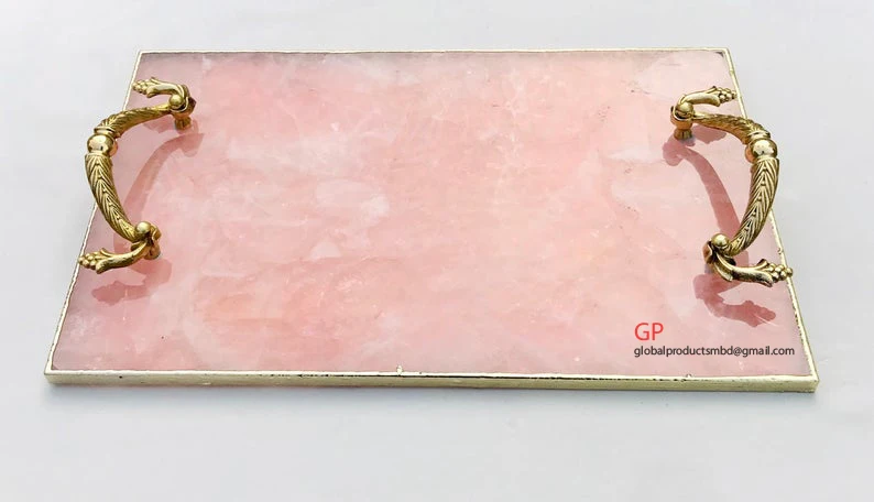 fancy glass tray serving tray round shape with brass border