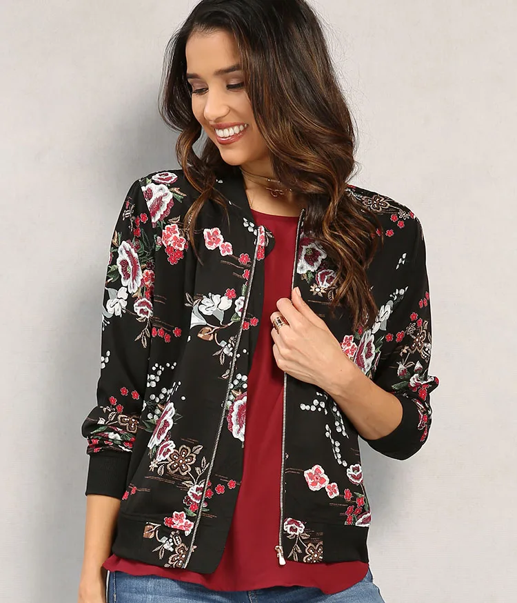 New Wholesale women custom design  floral print bomber jacket for customer requirement all fabric available