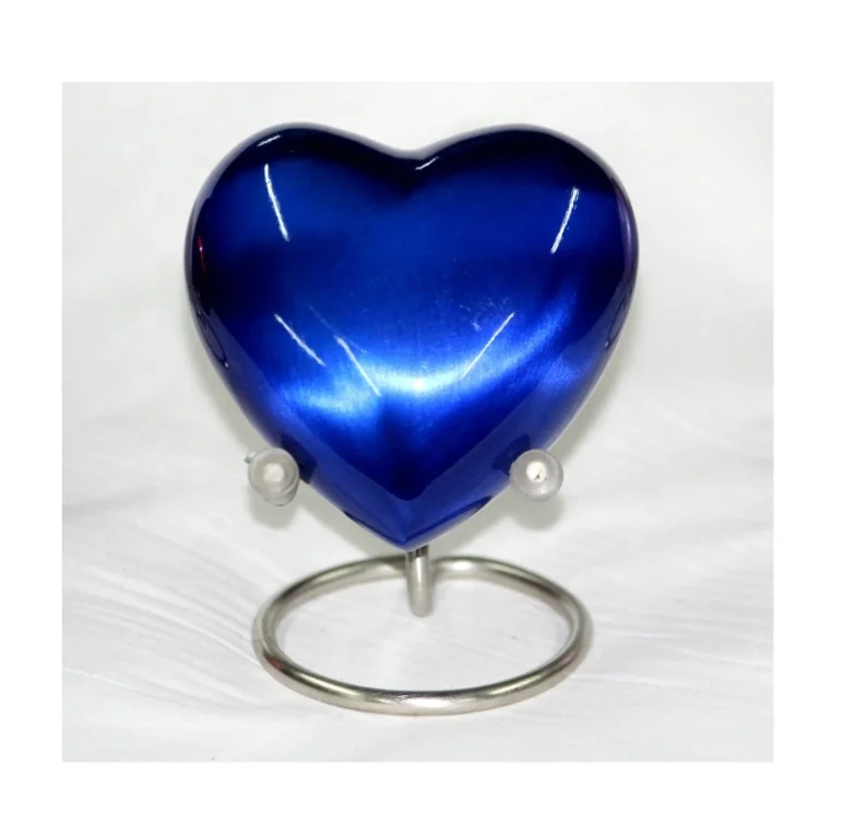 Mid Night Blue Heart Cremation Urn Colorful Metal and Wood for Ashes of Adults Babies Pets Memorial Occasions