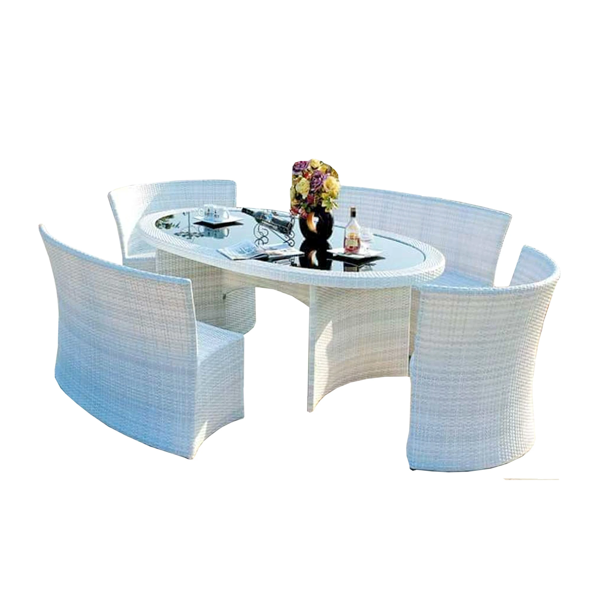 luxury round dining table for resorts high class aluminium wicker dining table and 8 chairs set wholesale price