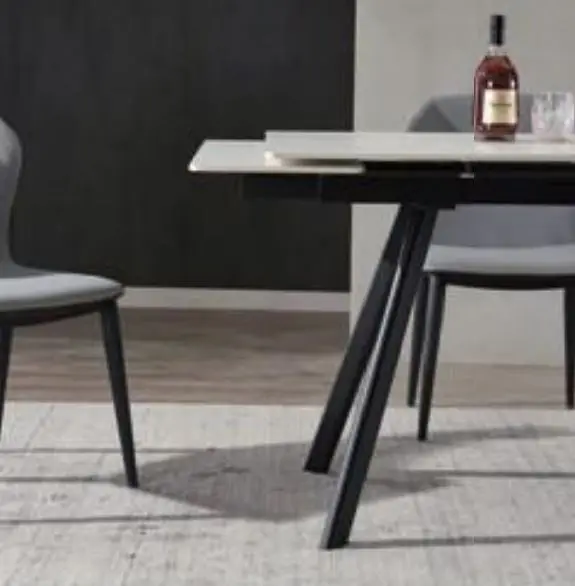 Modern Black and White Contemporary Stone B5604 Both End Extendable Dining Table