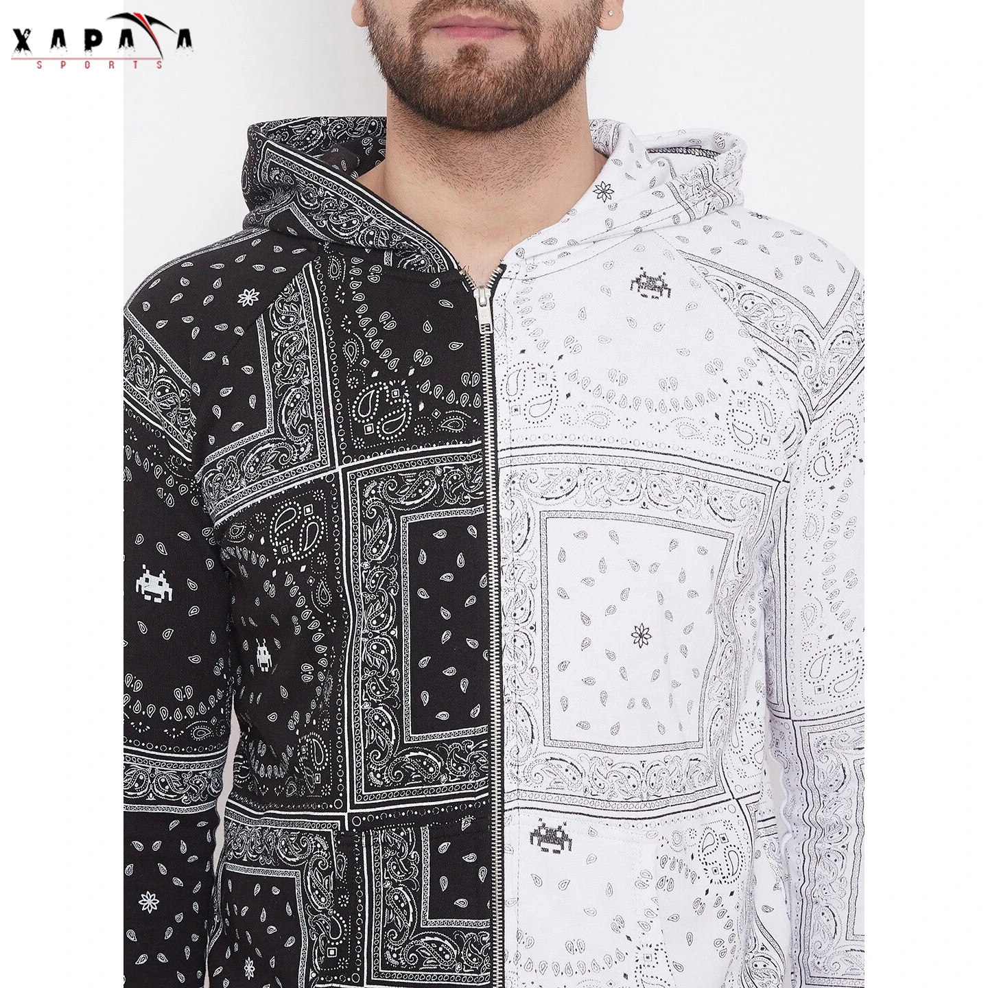 Professional High Quality Men Tracksuit Men White & Black Ethnic Motifs Printed Slim-Fit Tracksuit By XAPATA SPORTS