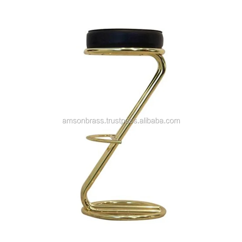 Bar Stool and Black Leather Seat Decorative Furniture Zig Zag Modern Style Metal Steel Home Bar Golden Chair