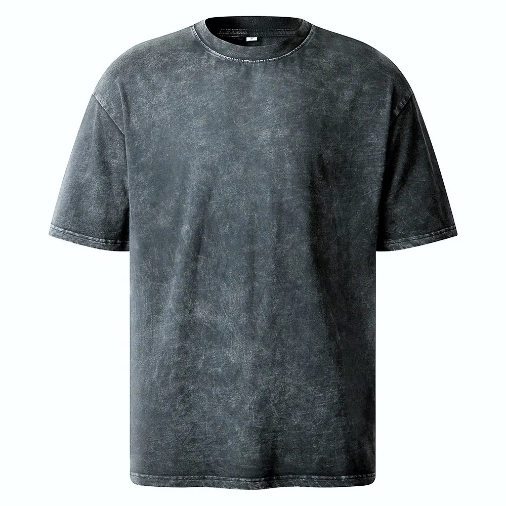 Wholesale Custom Men Short Sleeve Blank Oversized Vintage Washed T Shirt 230gsm Heavyweight Cotton Mens Acid Wash T-shirt