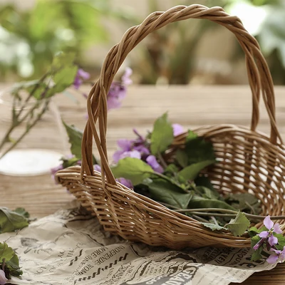 Flower basket straw weaving rattan wicker flower basket pastoral hand-woven green radish flower arrangement succulent creative
