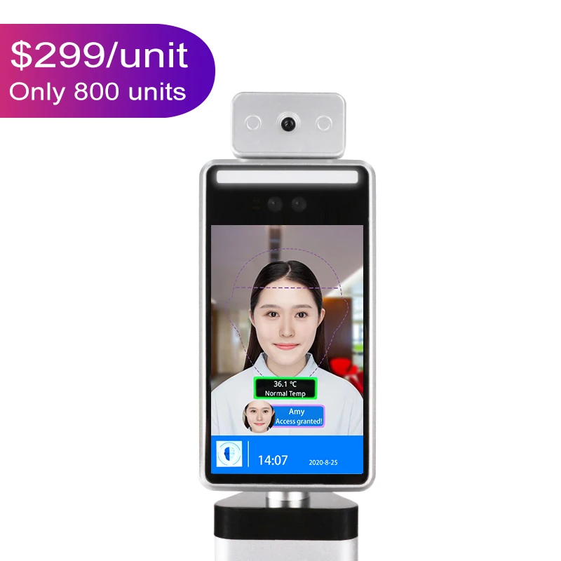8 inch  facial recognition/face identification and temperature measurement  Kiosk  access control system temp detection device