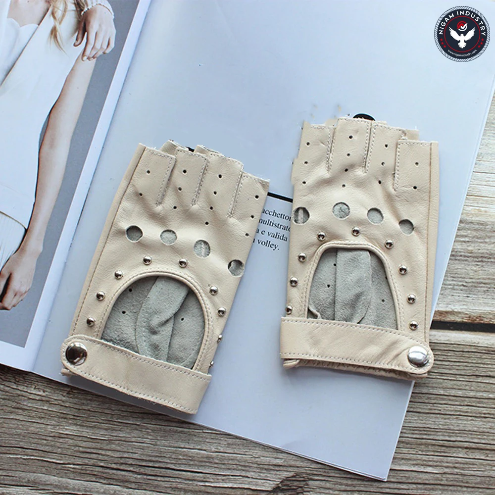 New Half Finger Women Leather Gloves Spring And Summer Thin Goatskin Short Sports Riding Driver Color Gloves