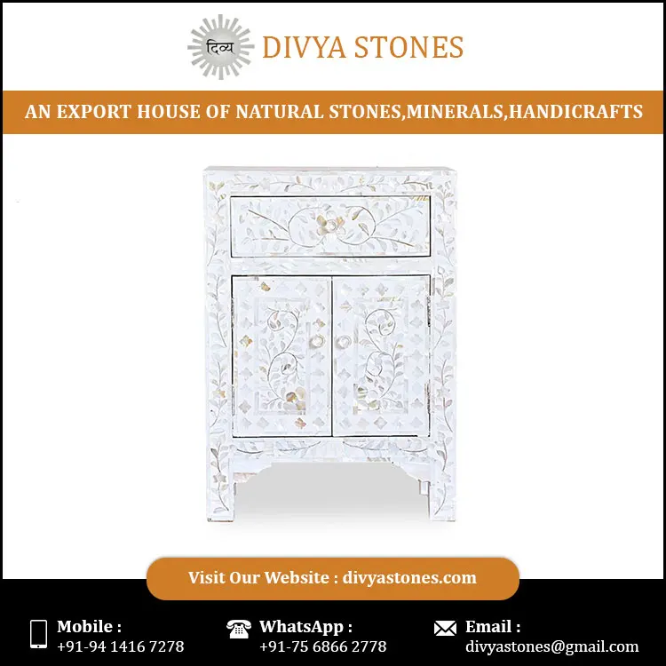 
Mother of Pearl Furniture Bed Side Drawers curved carving decoration in black and white side drawer 