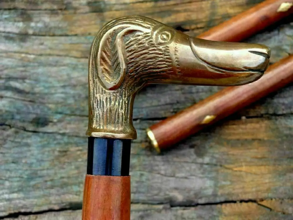 
Brass Nautical Designer Dog Antique Style Head Handle Cane Wooden Walking Stick 
