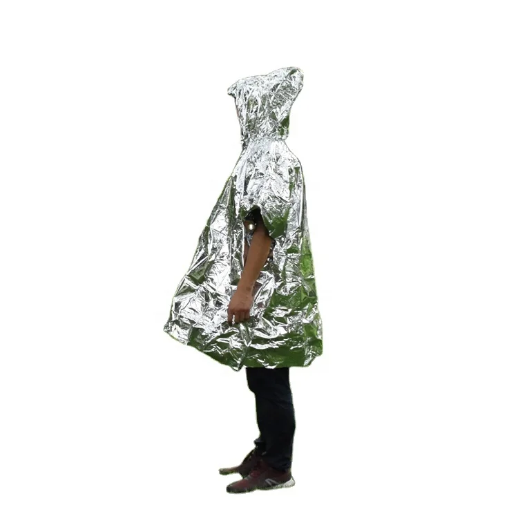 Biodegradation One Time Use Adult PET Fashion Cape Rainponcho Manufacturer Emergency Heat Thermal Poncho for Bicycle