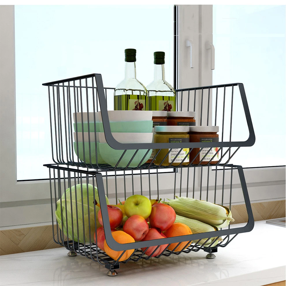 
Gourmet Basics multi-layer adjustable household floor-standing fruit and vegetable storage basket Antique Black 
