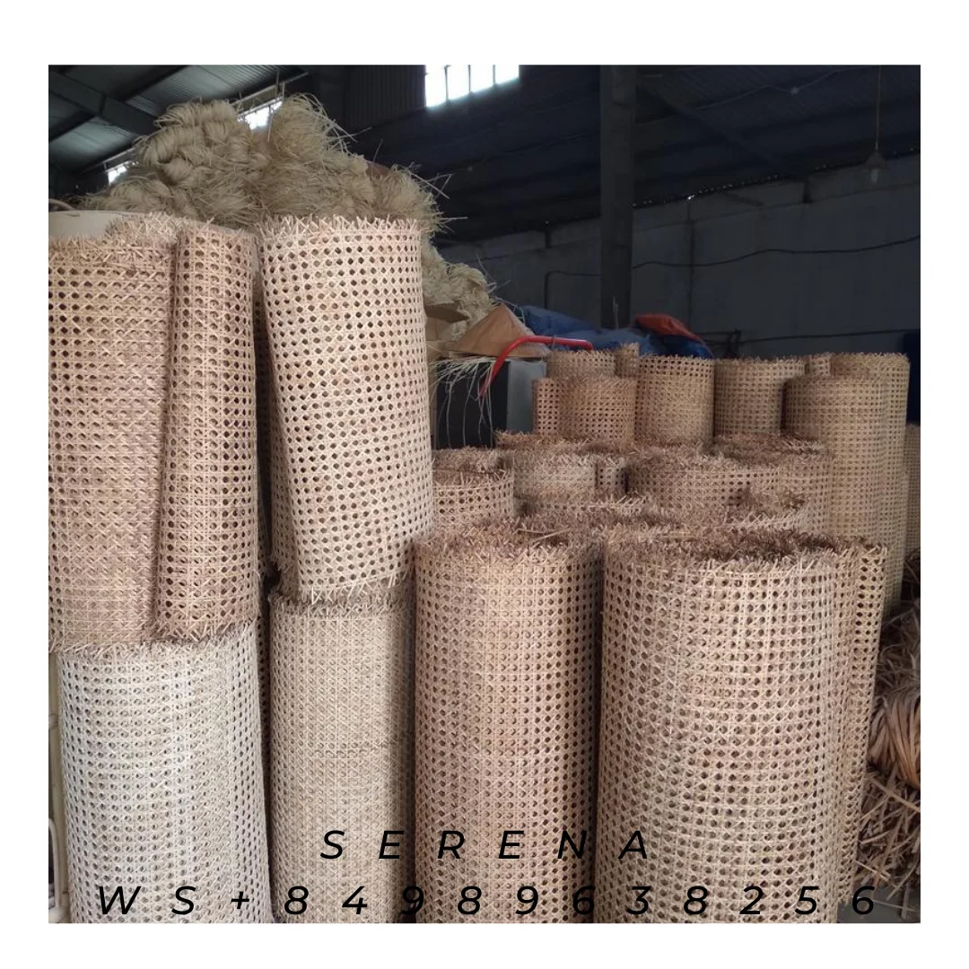 Natural color High quality Natural rattan 1/2 open hexagon cane webbing roll for making chair and furniture Serena +84989638256