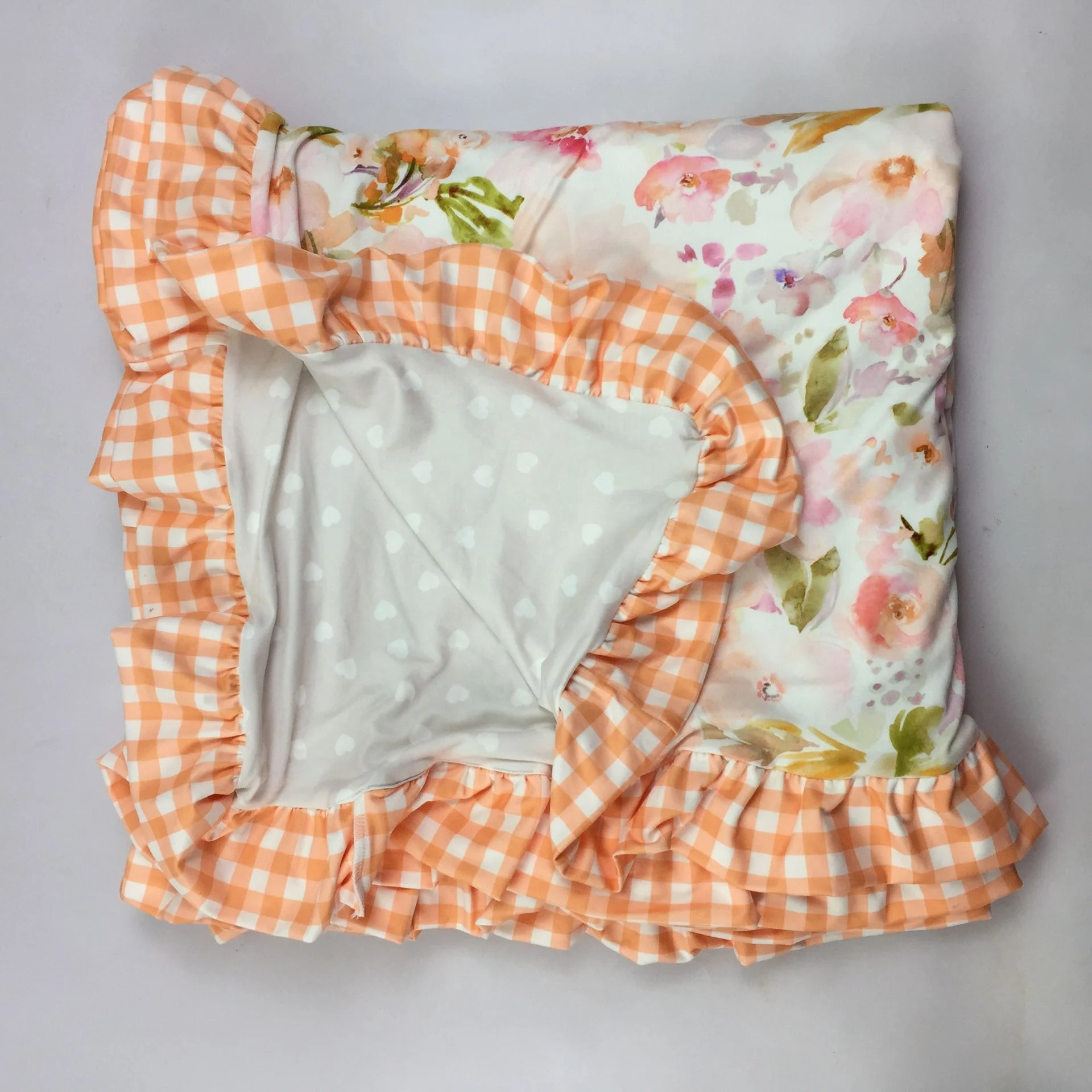 
Little Girls Cute Printing Soft Milk Silk Ruffles Side Muslin Swaddle Blanket Baby Quilt for Kids Infant Boys and Girls 