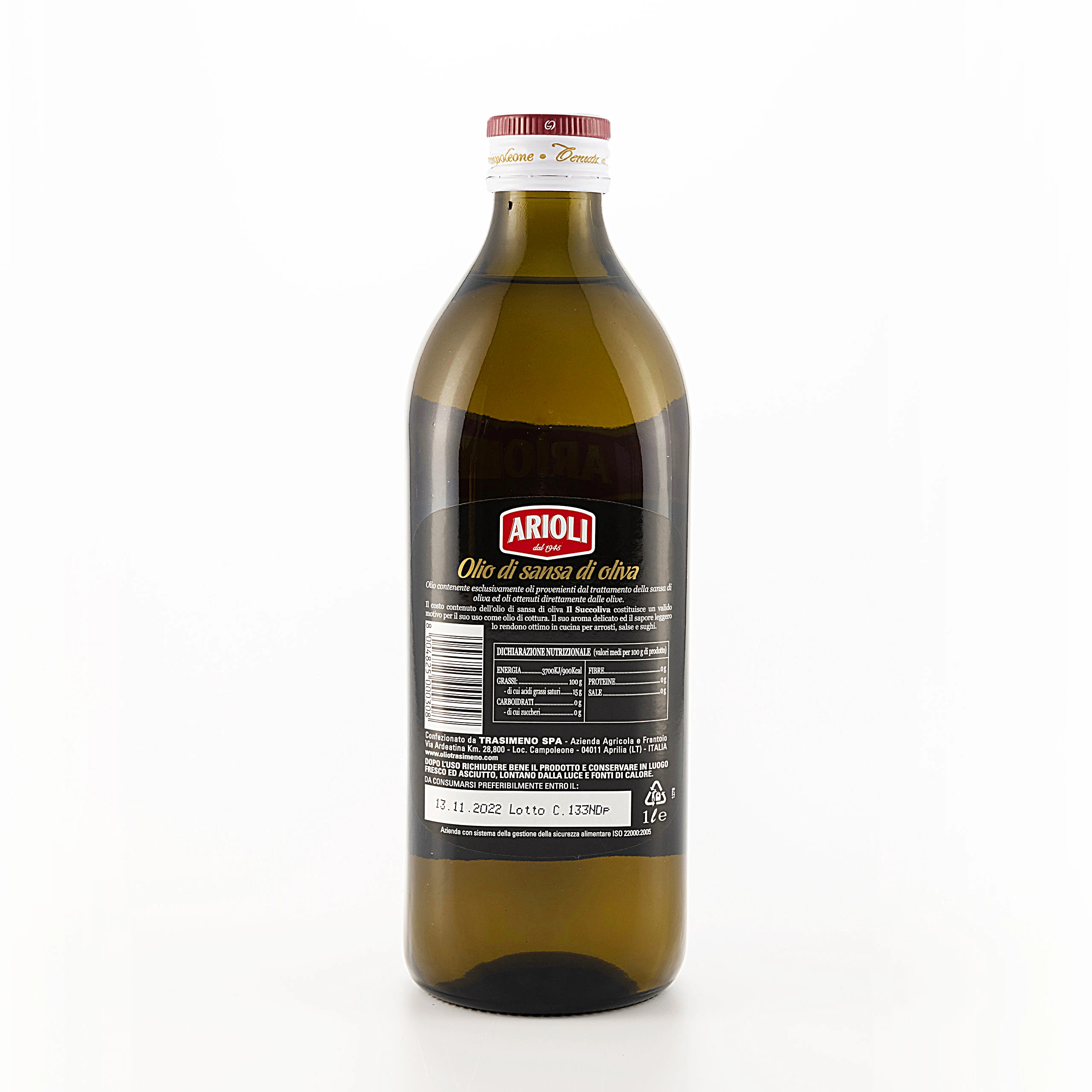 Cheap price for Good commercial Quality Olive Pomace Oil IL SUCCOLIVA ARIOLI 1Lt. standard glass bott. for supermarkets shelves