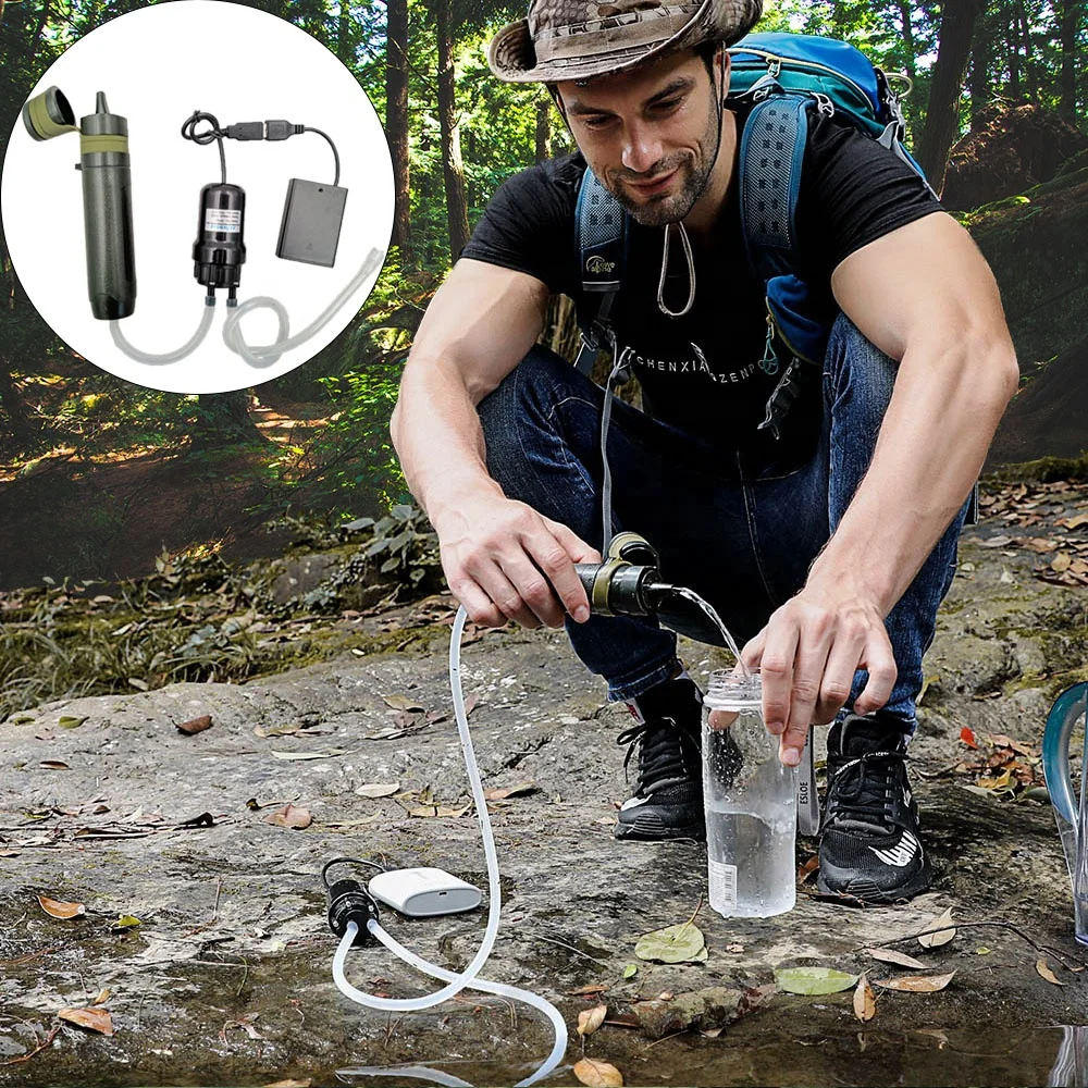 off road travel trailer personal outdoor water filter with USB pump