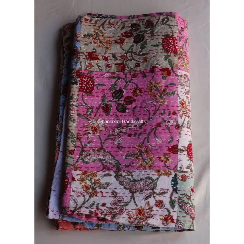 Индийское разноцветное покрывало Gudari ручной работы Хлопковое одеяло Kantha красивое домашнее украшение оптом