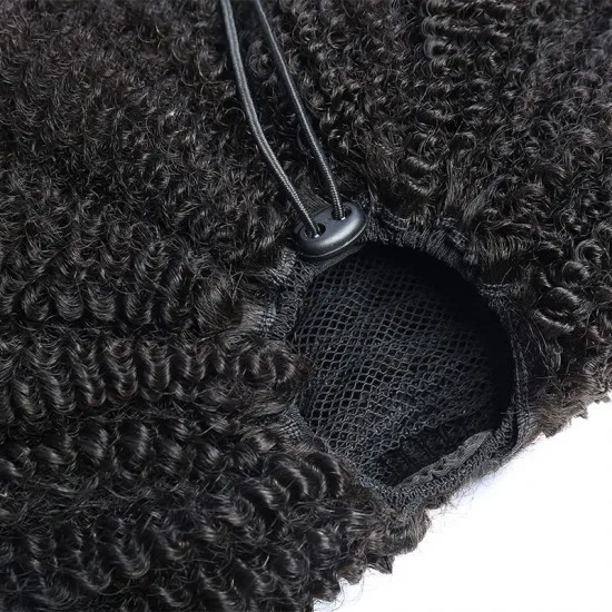Wholesale Afro kinky curly drawstring Ponytail hair extension for black women,raw virgin natural color remy human Hair