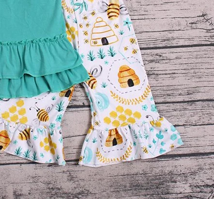 Little Girls Summer Animal Bee Beehive green cotton Kids Clothing Set Girl Outfits Sleeveless Tops Shorts 2PcsChildrens Clothes