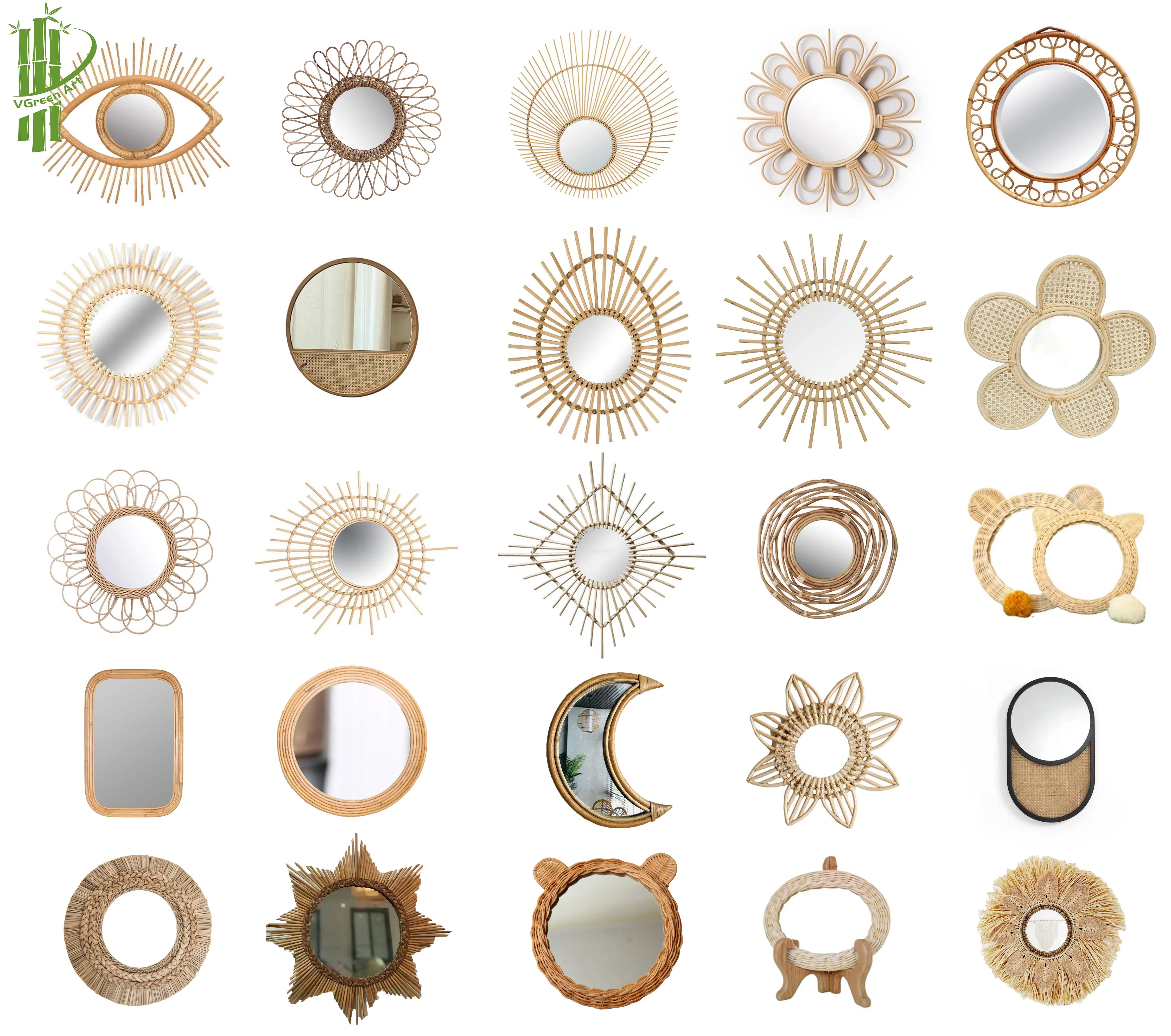 Wall Mirror Handmade Home Decor Vintage Handicrafts Wood Bamboo Wicker Rattan Frame elip oval sun eyes shape mirror in Vietnam