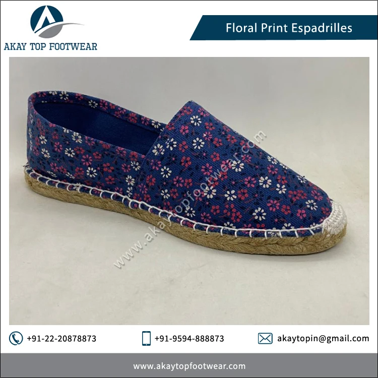 Affordable Price Hot Selling Floral Print Traditional Espadrilles Flat Shoes for Women from Top Listed Indian Vendor