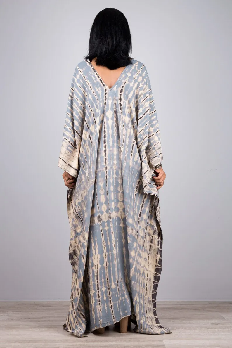 2022 New Arrival Summer Women Clothing Kaftan Manufacturers India Long Sleeve V-neck Tie Dye Kaftan Beach Clothing kaftan dress