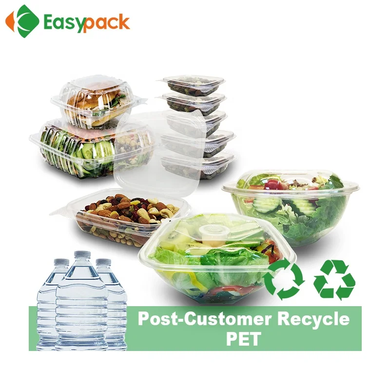 Food Grade RPET Plastic Vegetable Clamshell Packaging 16 oz