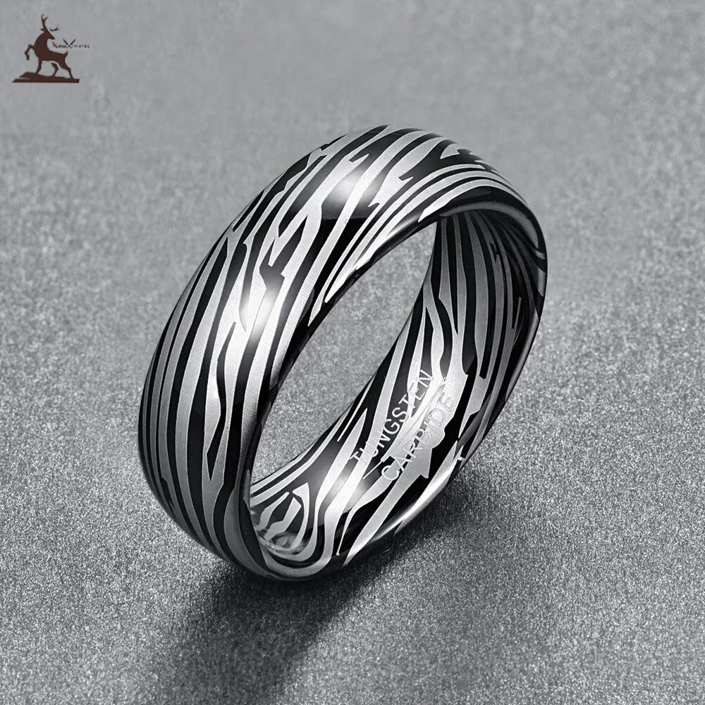 size 7-12 Width 8mm Dome Damascus Tungsten carbide Ring gift for women men jewelry T095R