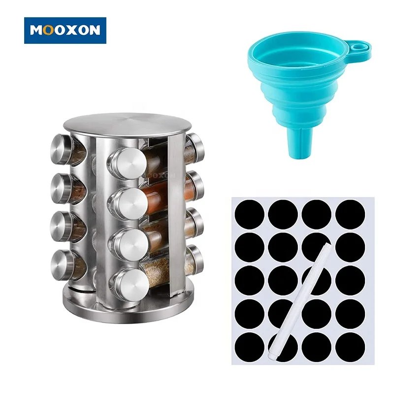 2022 Amazon Round Metal Organizer Kitchen Revolving Rotatable Rotating Seasoning Storage Spice Holder Racks With 20 Glass Jars