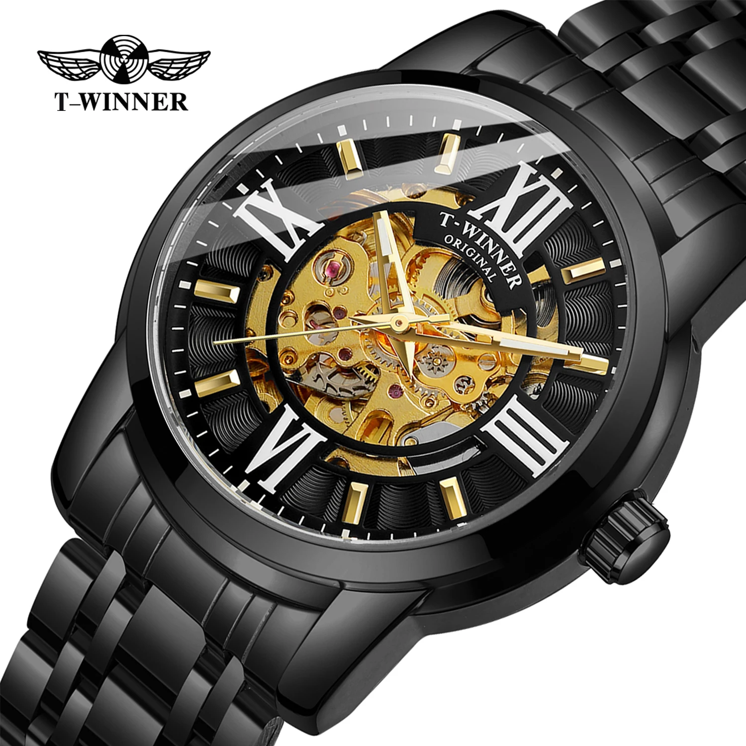 forsining montrepourhomme Mechanical Watches Automatic Self-Wind Golden Transparent  Wristwatch