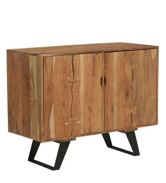 Vintage Industrial Acacia Wood 2 Door Cabinet Indian Jodhpur Solid Wood Iron Cabinet with Storage Living Room Accent Cabinet