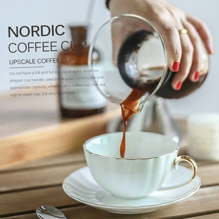 INS Couple Gift 230ml White Pumpkin Ceramic Bone China Coffee Cup And Saucer Set With Spoon And Gift Box