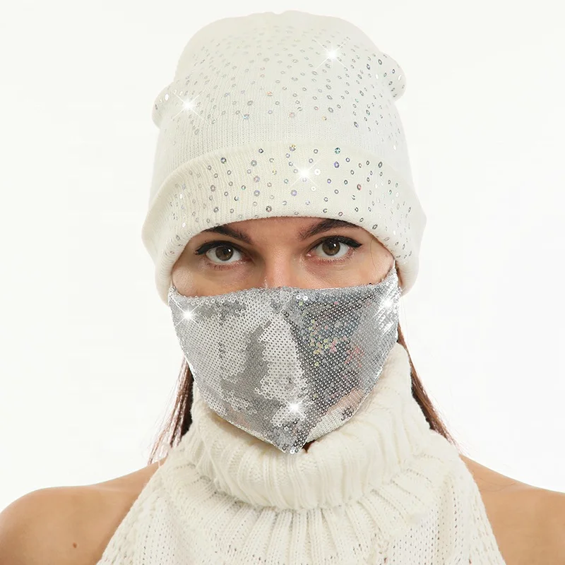 Winter Cycling Hat Women 2 piece Warm Wool Beanies Hats With Mask Female Velvet Thick Anti-smog Knit Caps