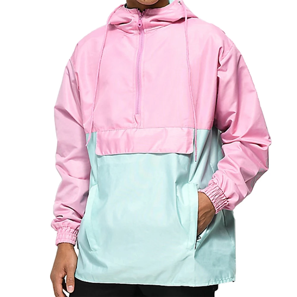 Wholesale Price Mens Turn Down Collar Custom Half Zip Pullover  1/4 Zipper Style Windbreaker Jacket