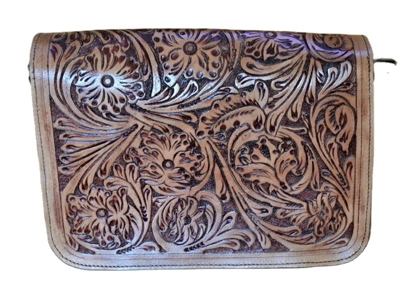 Fashion vintage style handmade leather slings bags crossbody bags with TOOLING work designer handmade ladies bags