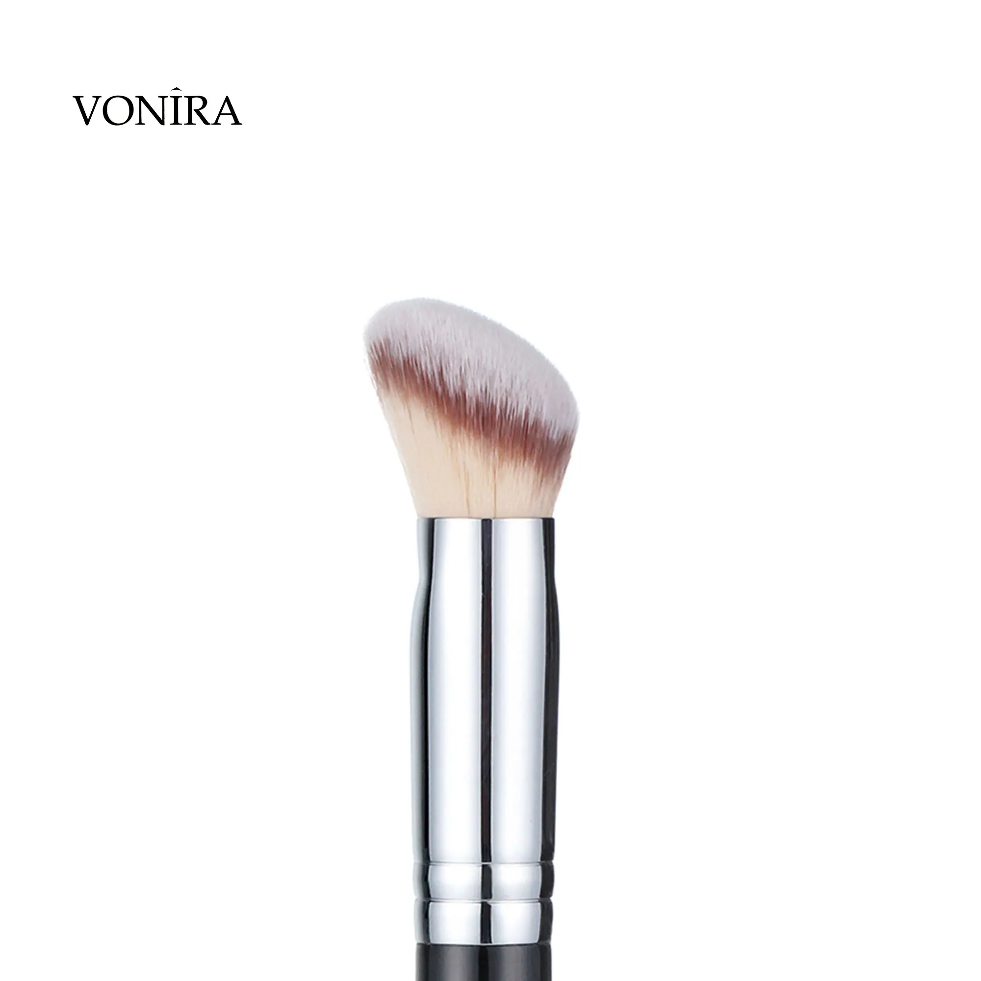 Vonira VHQ-018 Pro Angled Foundation Contour Brush With Silver Copper Ferrule Black Handle Custom Private Label Service