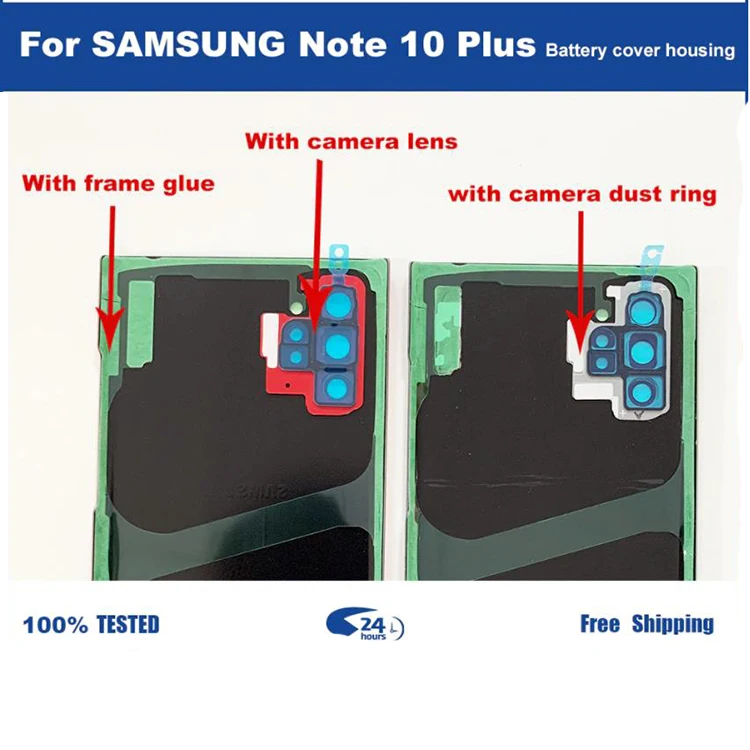 Задняя стеклянная крышка батарейного отсека, чехол для Samsung Galaxy Note 10 Plus, задняя часть корпуса, стеклянная задняя крышка с наклейкой с логотипом, 10 шт.