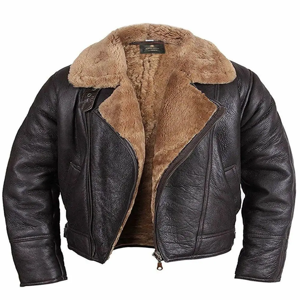 
 Зимняя модная винтажная куртка-бомбер из искусственной кожи с меховой подкладкой под заказ Высокое качество OEM настоящая 100% натуральная кожаная куртка  
