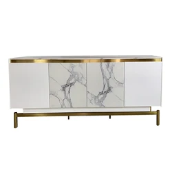 Luxury Modern Marble Storage Wooden Sideboard Cabinet and Buffet Tables White Sideboards with Stainless Steel Legs