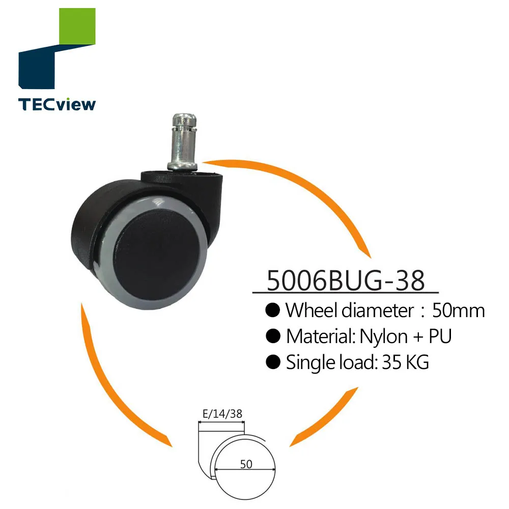 50mm High Quality Nylon PU caster wheel Swivel Caster Castor Plastic Wheel for Office Chair