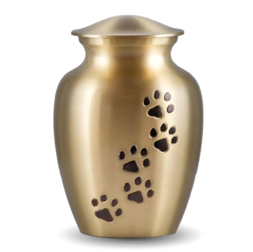 Black with Silver Paw design Pets Metal Brass/Aluminum Cremation urns for Funeral Ashes