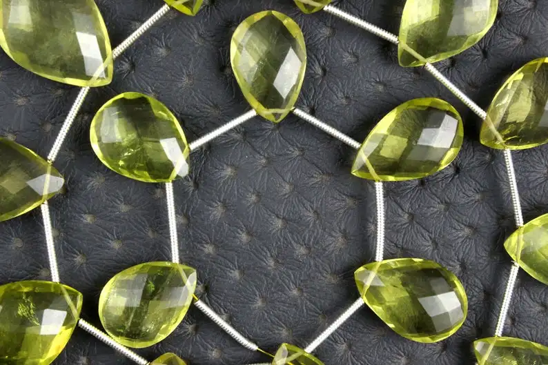20 Pieces Natural Yellow Lemon Quartz Gemstone Faceted Pear Shape Semiprecious Stones Briolette Beads Wholesale