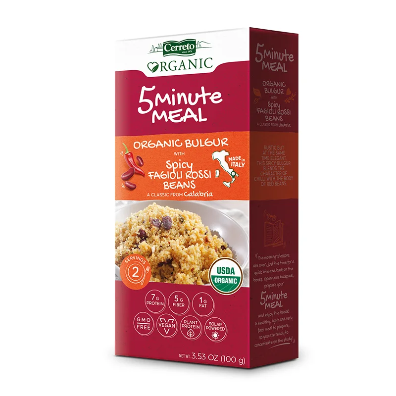 Italian High Quality Organic meal Bulgur with Spicy Fagioli Rossi - Beans  ready in 5 minutes in microwave 100g