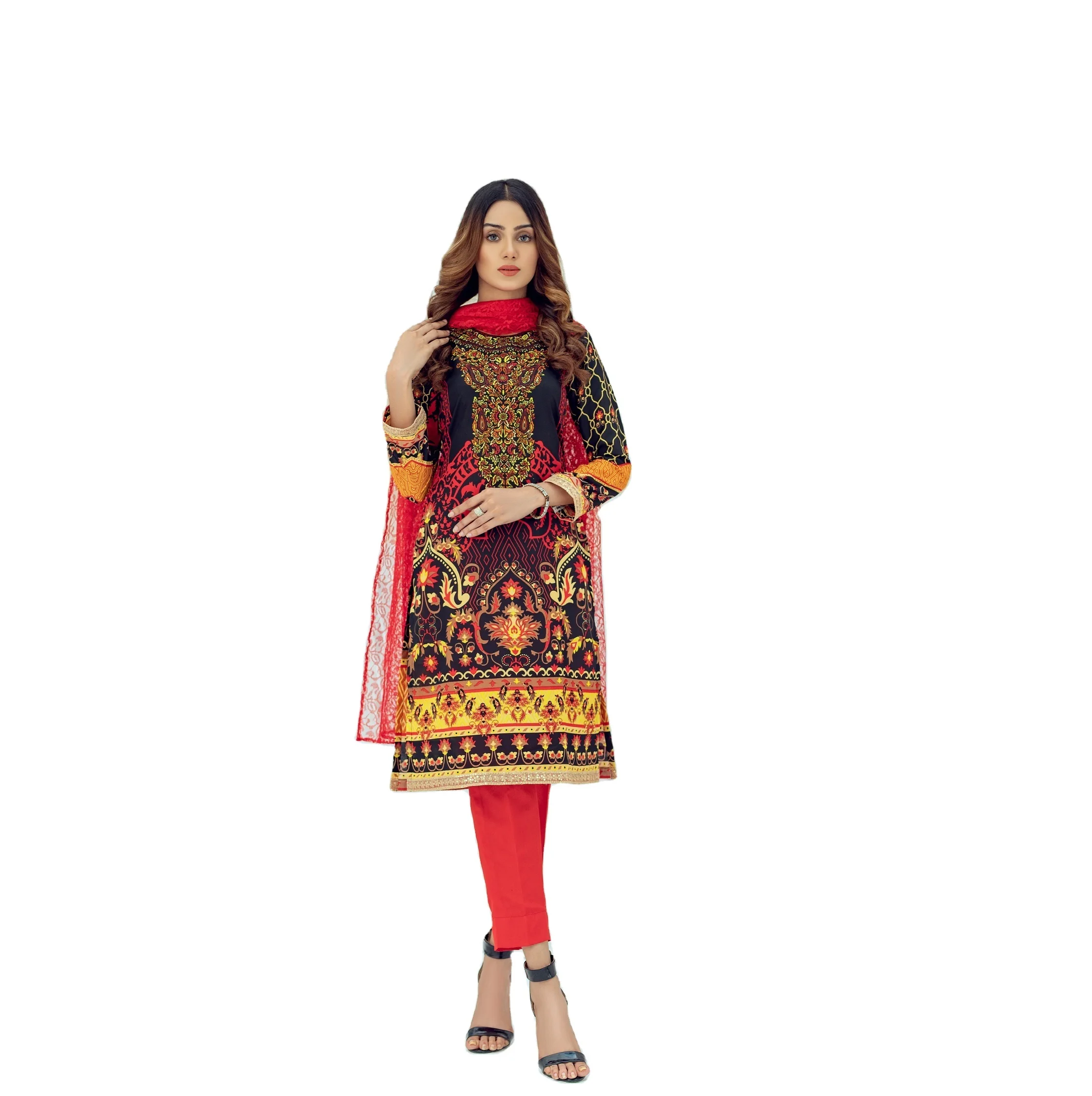 Вышитая Пакистанская стильная Высококачественная женская рубашка 3 предмета с вышивкой газон брюки дупатта нестроченный официальный костюм